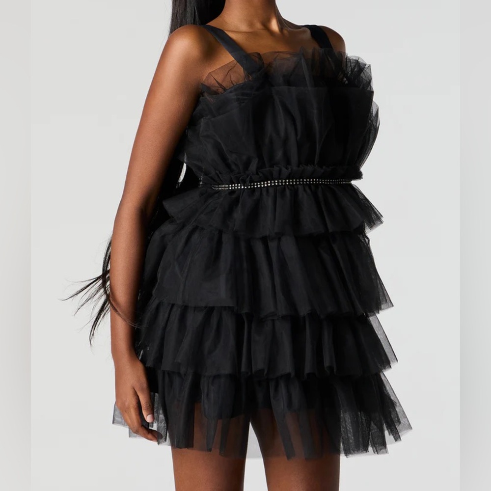NWT — Tulle Tiered Mini Dress in “Black” — Streetwear Society